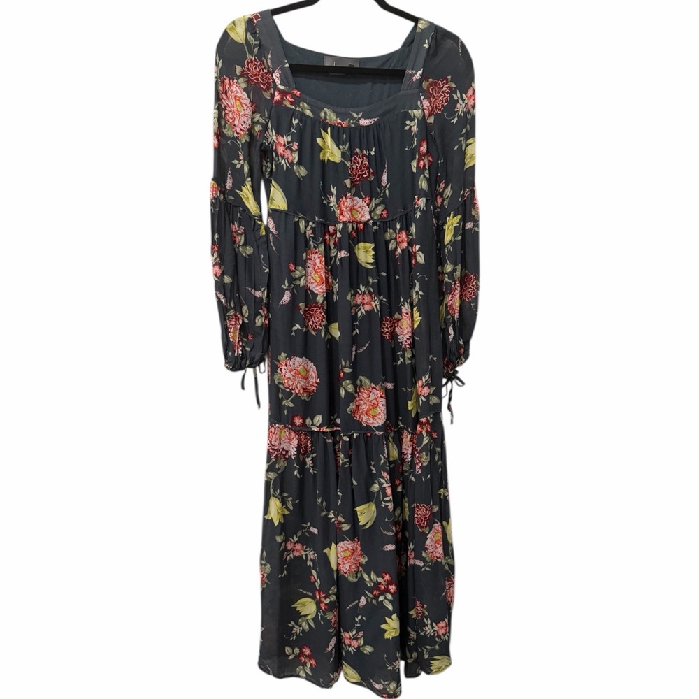 Anthropologie Evelin Maxi Dress Green Floral Boho Ruffle Tiered Chiffon‎ size XS - Picture 4 of 9